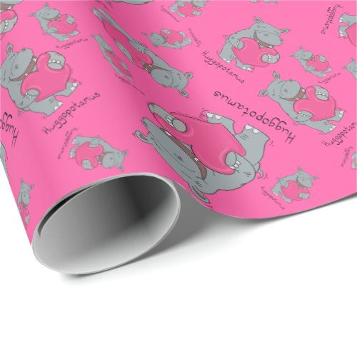 Hippo Hugs Valentines Day Wrapping Paper