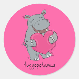 Hippo Hugs Valentine's Day Classic Round Sticker