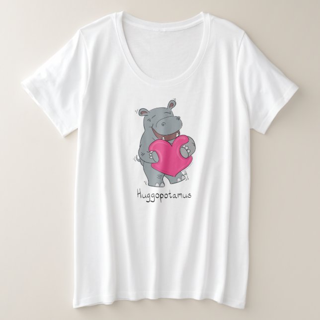 Hippo Hugs Valentine's Day Plus Size T-Shirt (Design Front)
