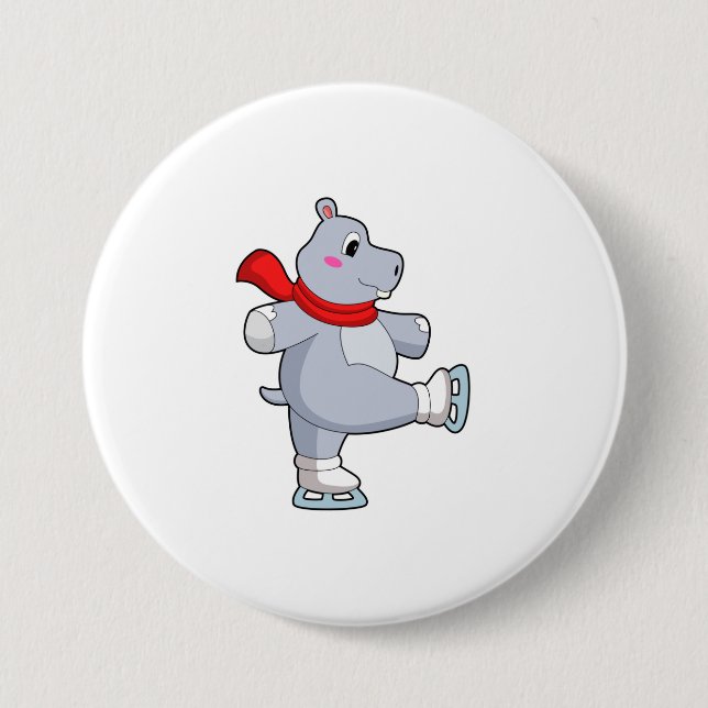Hippo Ice skating Ice skates Button (Front)