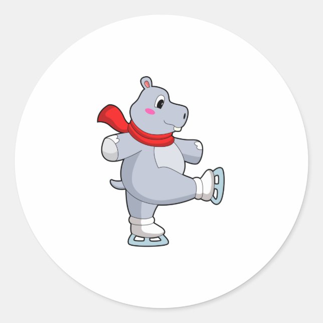 Hippo Ice skating Ice skates Classic Round Sticker (Front)