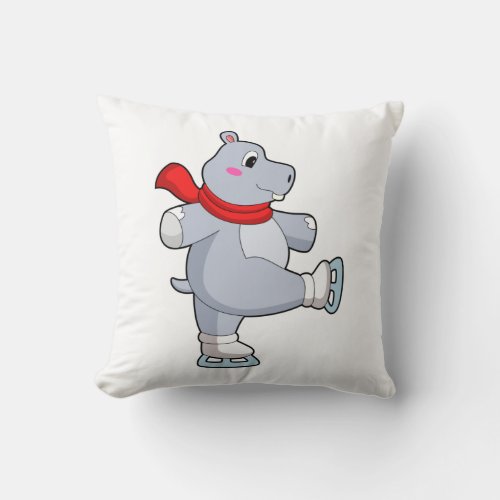 Hippo Ice skating Ice skates Throw Pillow