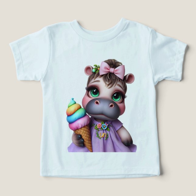  Hippo in a Lilac Dress with Ice Cream Toddler T-shirt (Design Front)