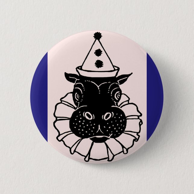 hippo in a party hat button (Front)