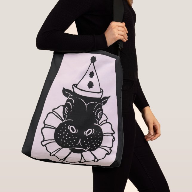 hippo in a party hat crossbody bag (Close Up)