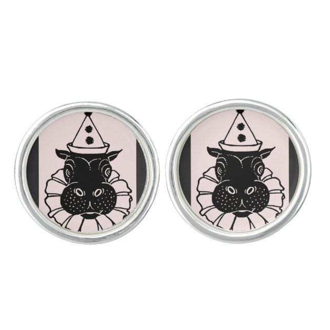 hippo in a party hat cufflinks (Front)