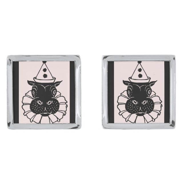 hippo in a party hat cufflinks (Front)