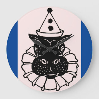 hippo in a party hat large clock