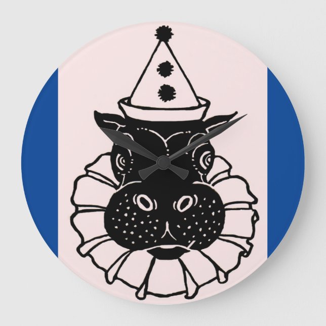 hippo in a party hat large clock (Front)