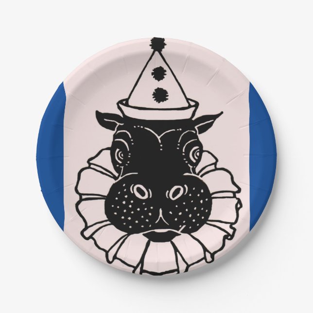 hippo in a party hat paper plates (Front)