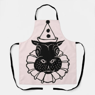 hippo in a party hat print apron