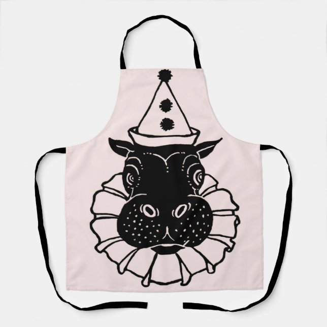 hippo in a party hat print apron (Front)