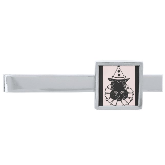 hippo in a party hat silver finish tie bar (Front)