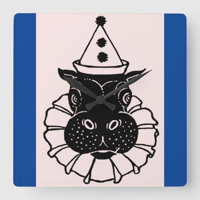 hippo in a party hat square wall clock (Front)