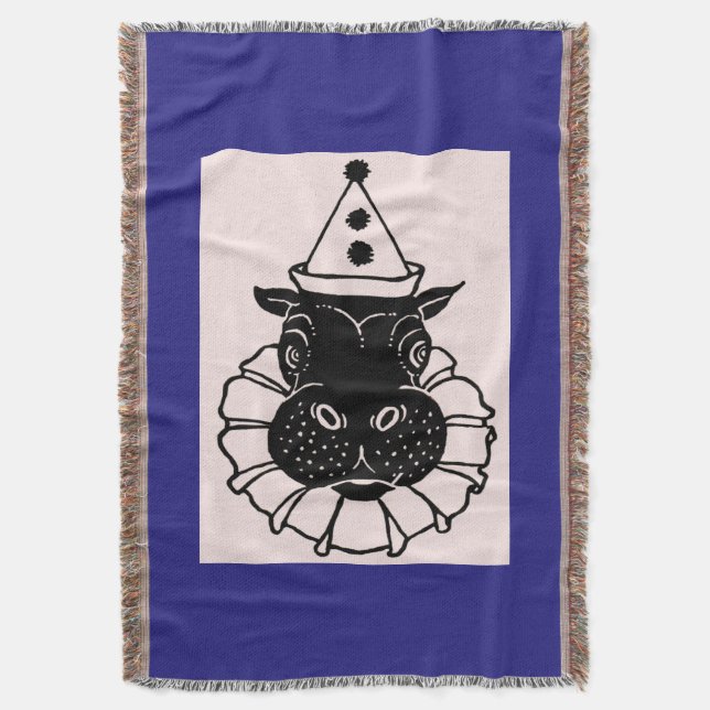 hippo in a party hat throw blanket (Front Vertical)