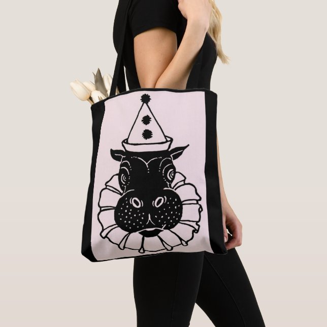 hippo in a party hat tote bag (Close Up)