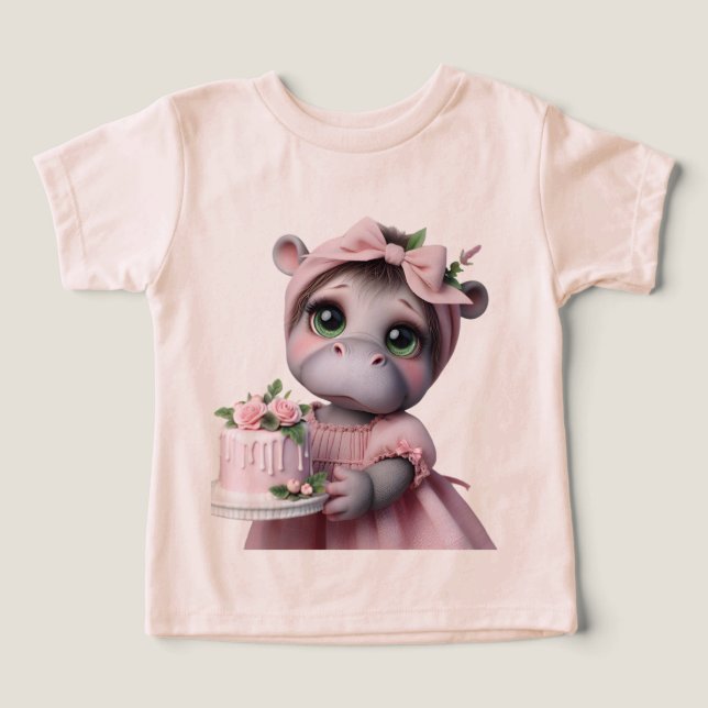  Hippo in a Pink Dress with a Cake  Toddler T-shirt (Design Front)