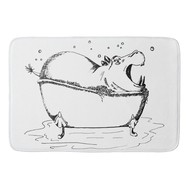 Hippo in Bath Fun Illustration Black Mat (Front)