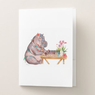 Hippo in bikini is on the beach menecure pocket folder