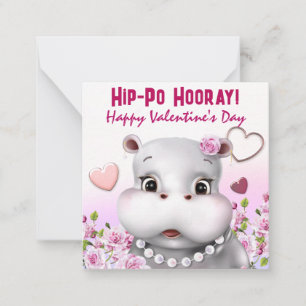 Hippo in Pearls Classroom Valentine Card