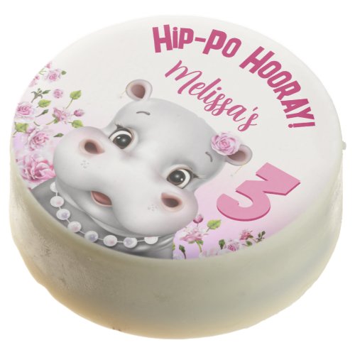 Hippo in Pearls Pink Floral Girl Birthday Chocolate Covered Oreo