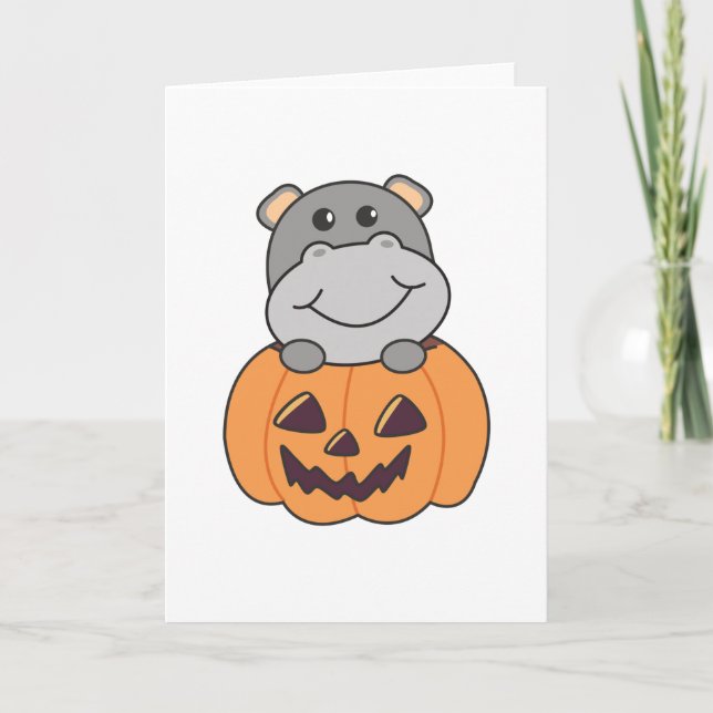 Hippo In Pumpkin Sweet Hippos Happy Halloween Card (Front)
