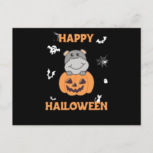 Hippo In Pumpkin Sweet Hippos Happy Halloween Postcard