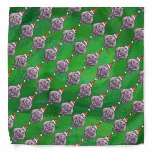 Hippo in Santa Hat Pattern On Green Bandana