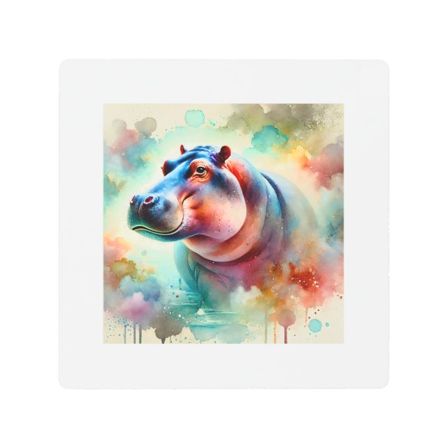 Hippo in serenity 220924AREF119 - Watercolor Metal Print (Front)