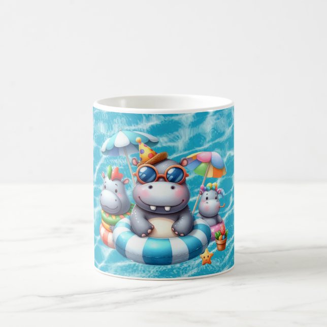 Hippo in the pool with Name Coffee Mug (Center)
