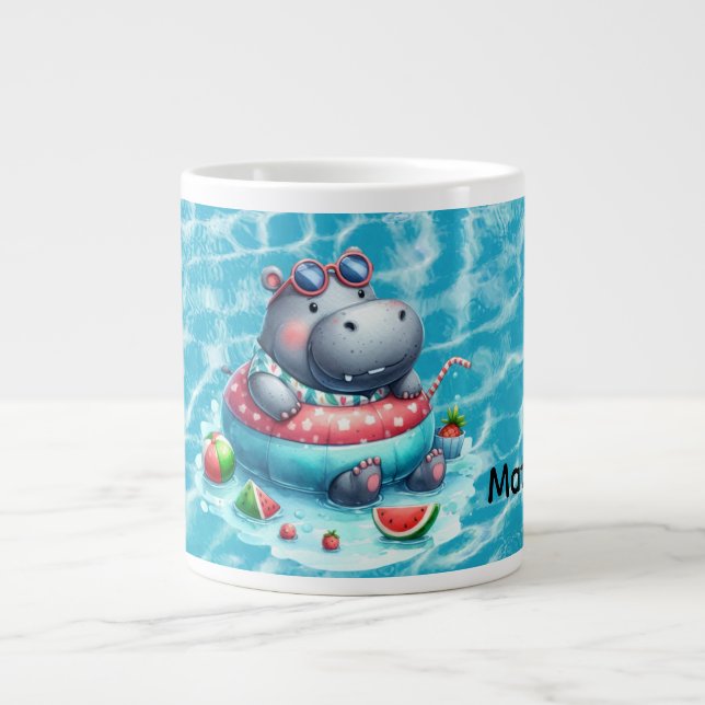 Hippo in the pool with Name Giant Coffee Mug (Front)
