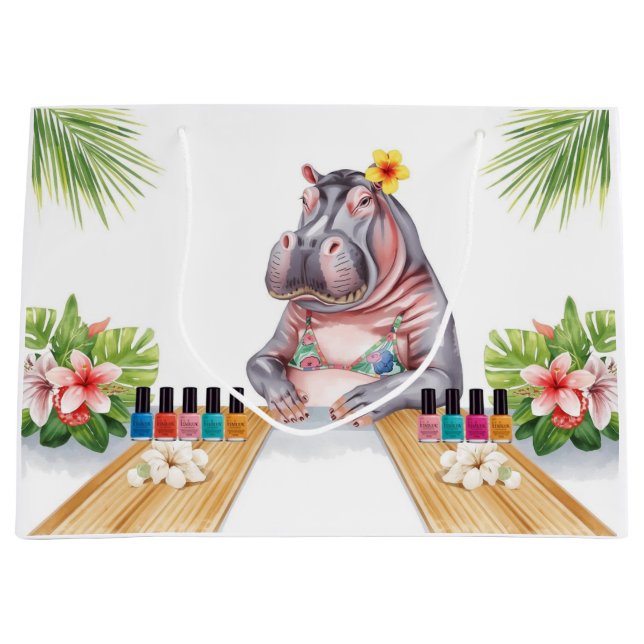 Hippo is doing manicure by the beach  large gift bag (Front)