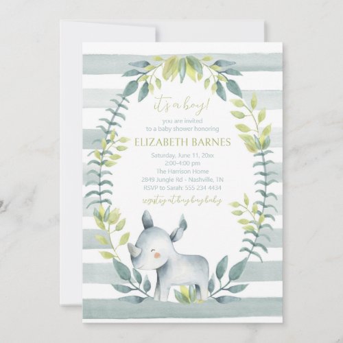 Hippo Jungle Animals Baby Shower Invitation