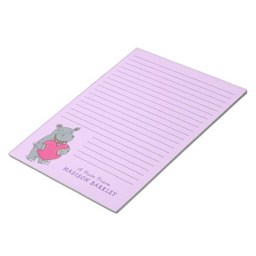 Hippo Kid Cute Valentines Day Stationary Notepad