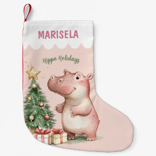 Hippo Kids Children Cute Pink Custom Name Small Christmas Stocking
