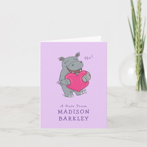 Hippo Kids Cute Valentine Stationary Cards