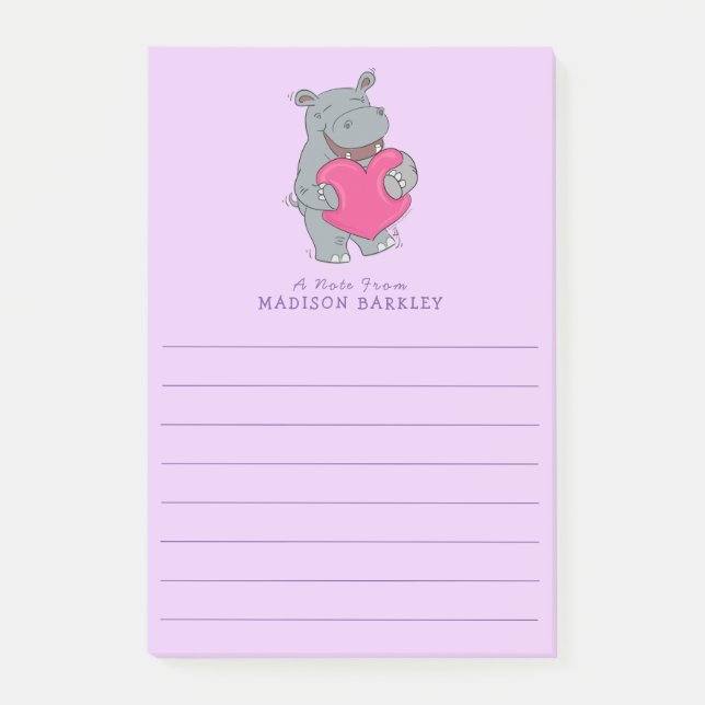 Hippo Kid's Cute Valentine's Day Post-it Notes (Front)