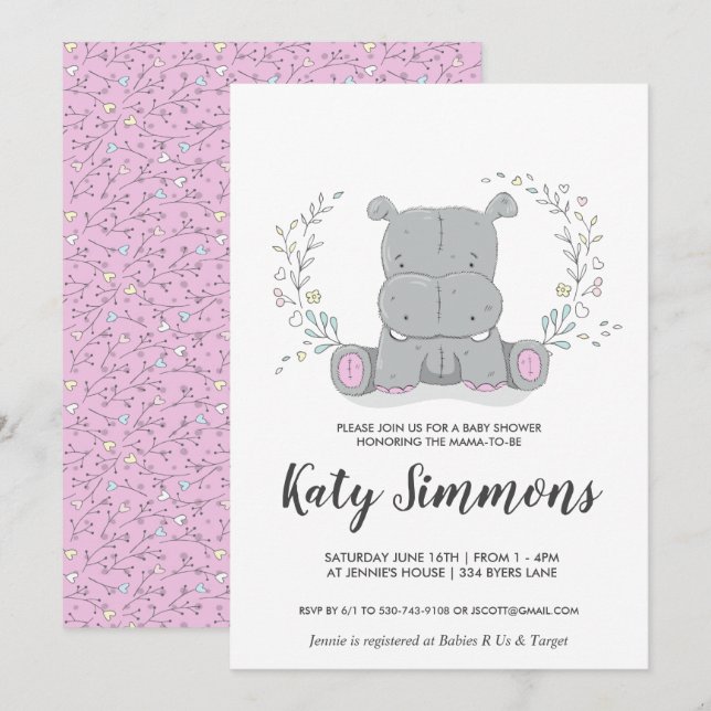 Hippo Love Baby Shower Invitation (Front/Back)