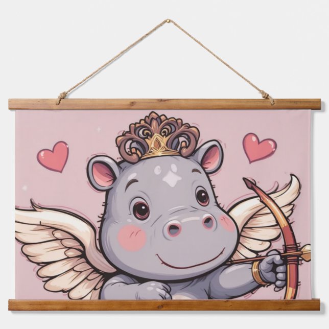 Hippo love cupid  hanging tapestry (Front)