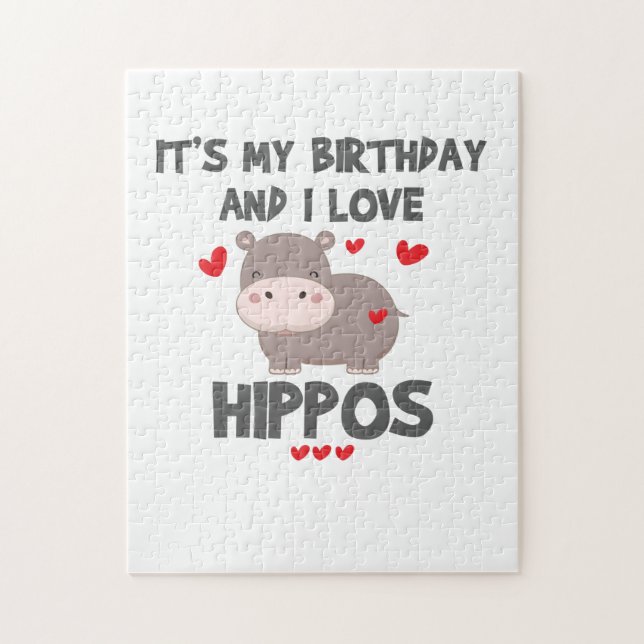 Hippo Lover It's My Birthday and I Love Hippos Jigsaw Puzzle (Vertical)