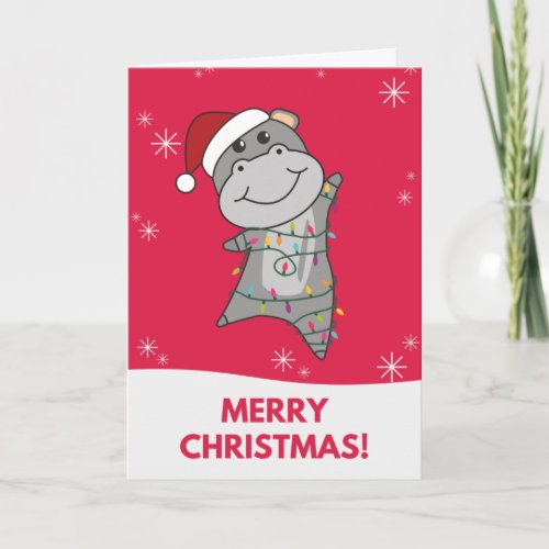 Hippo Merry Christmas Winter Animals Hippos Adult  Card