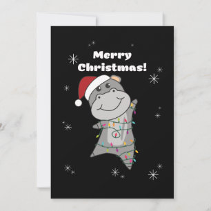 Hippo Merry Christmas Winter Animals Hippos Adult Holiday Card