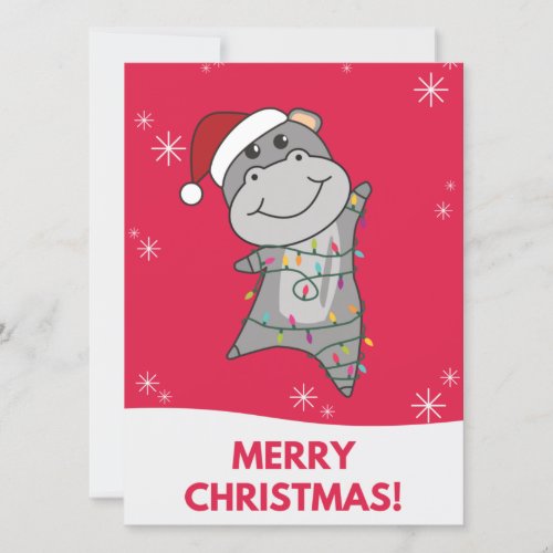 Hippo Merry Christmas Winter Animals Hippos Adult  Holiday Card