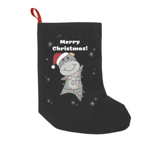 Hippo Merry Christmas Winter Animals Hippos Adult  Small Christmas Stocking