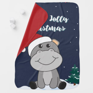 Hippo Merry Christmas Winter Animals Hippos Baby B Blanket