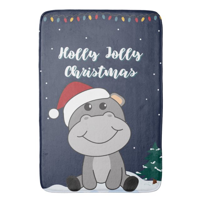 Hippo Merry Christmas Winter Animals Hippos Bath M Mat (Front Vertical)