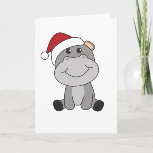 Hippo Merry Christmas Winter Animals Hippos Card