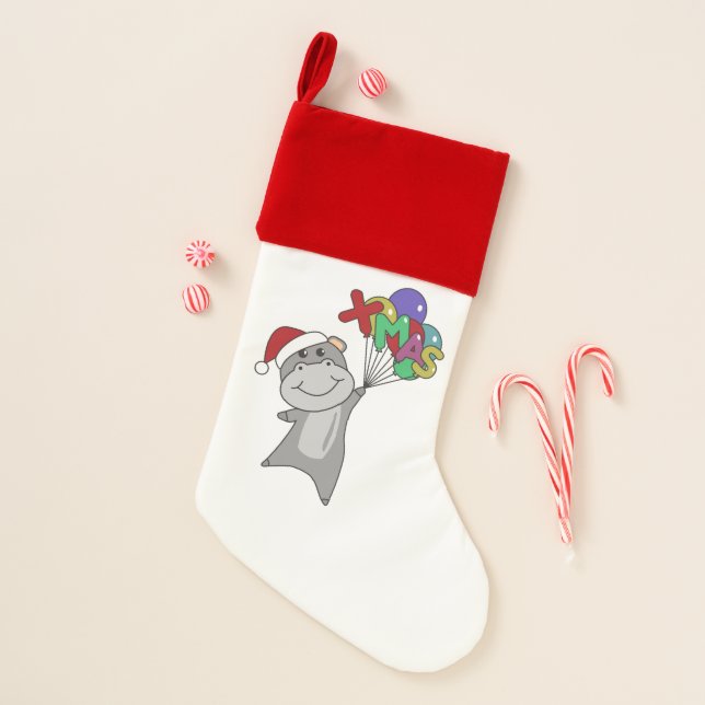Hippo Merry Christmas Winter Animals Hippos Christmas Stocking (Front)