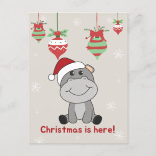Hippo Merry Christmas Winter Animals Hippos Holida Holiday Postcard