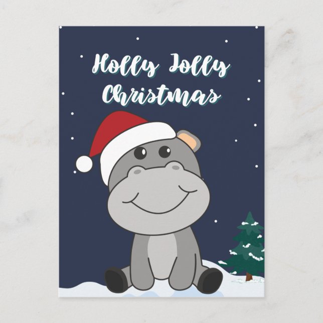 Hippo Merry Christmas Winter Animals Hippos Holida Holiday Postcard (Front)